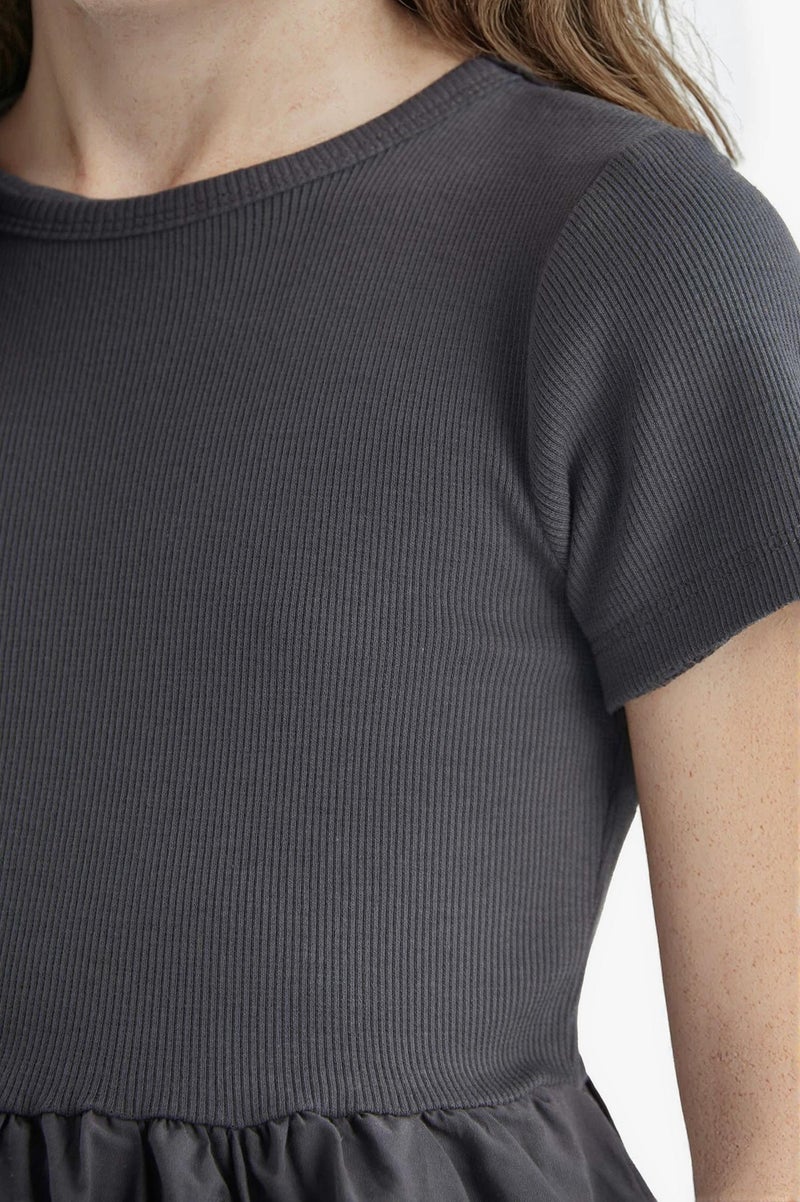 ديفاكتو فستان بناتي مضلع نص كم برقبة مستديرة - Image 5